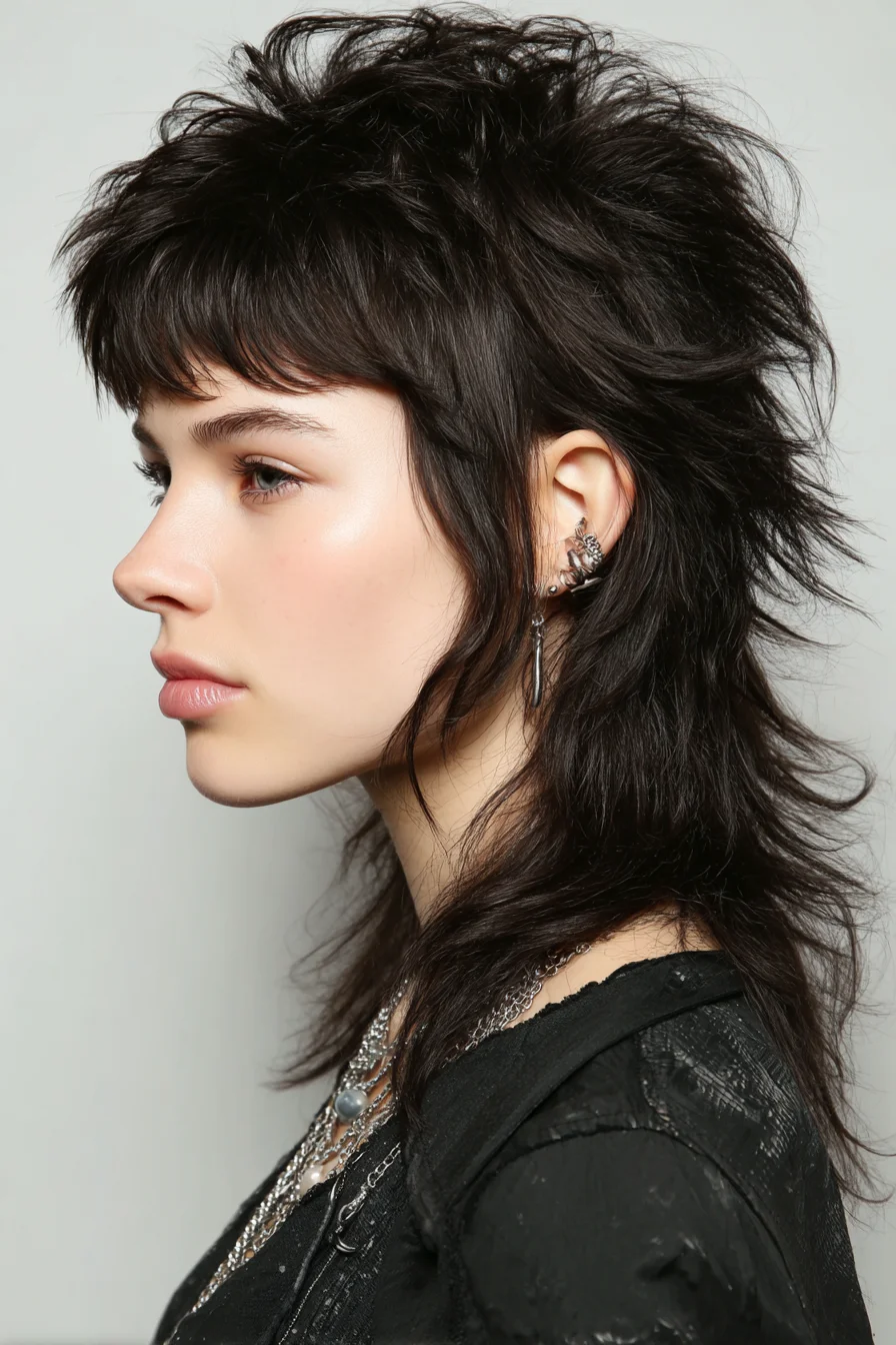 Edgy Choppy Shag Mullet with Textured Micro Bangs