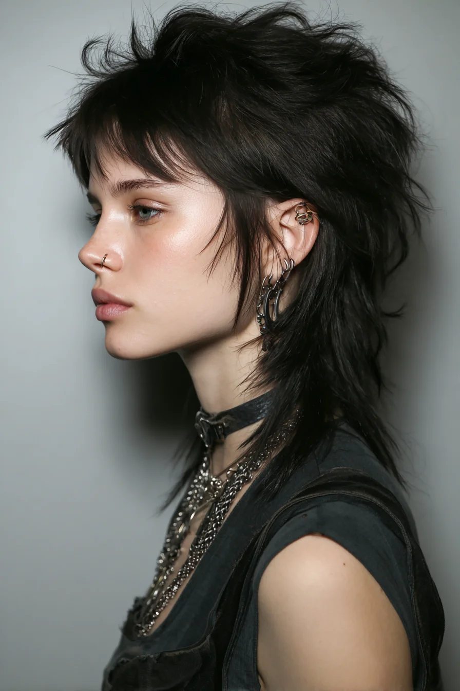 Edgy Textured Shag Mullet with Micro Bangs