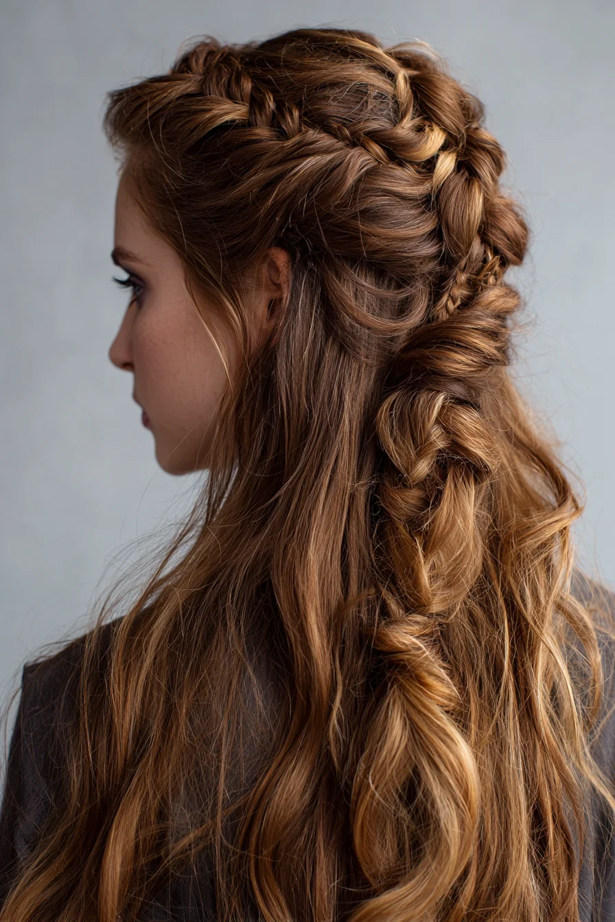 Half-Up Boho Braided Twist for Long Wavy or Thick Hair