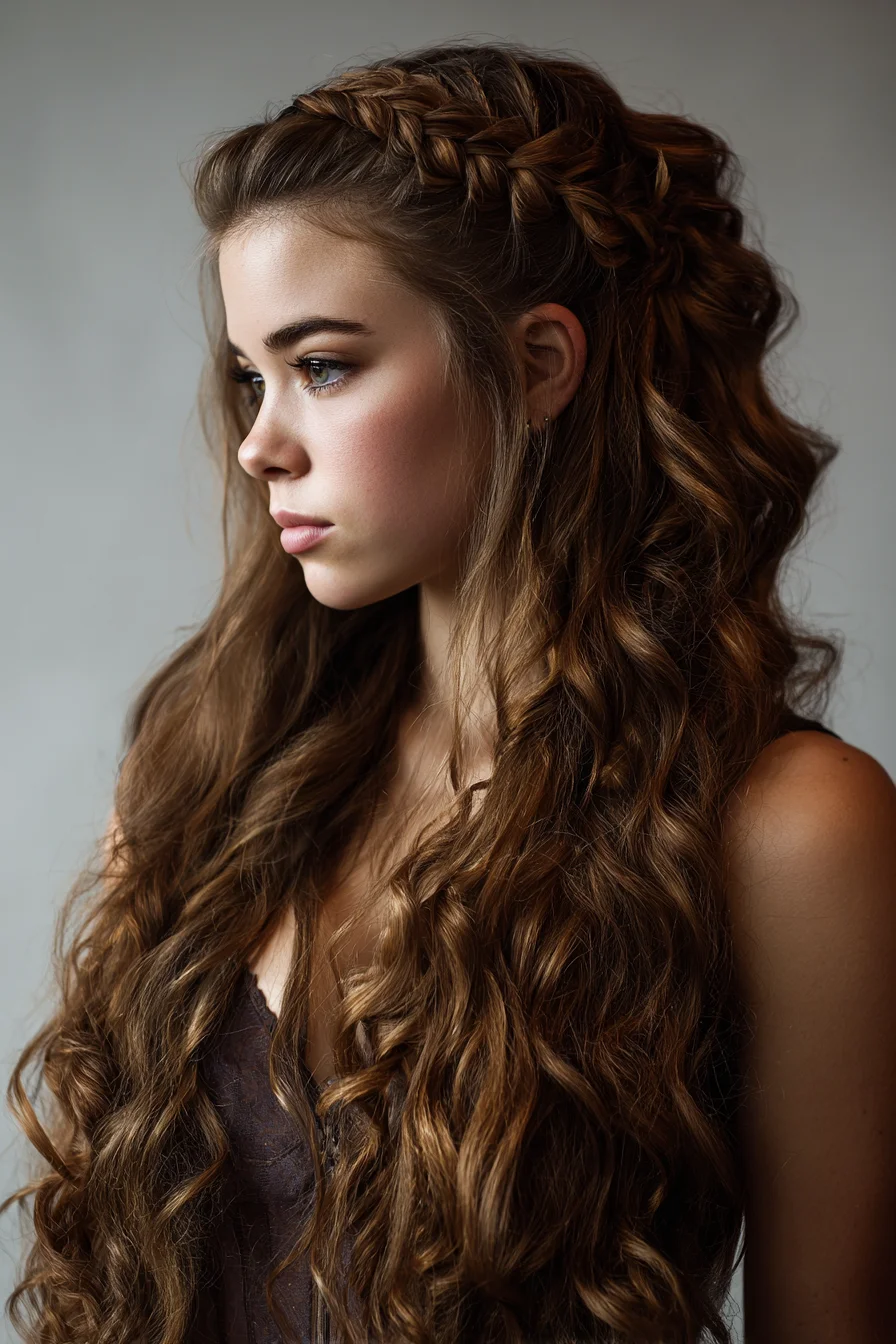 Half-Up Dutch Crown Braid with Loose Textured Waves
