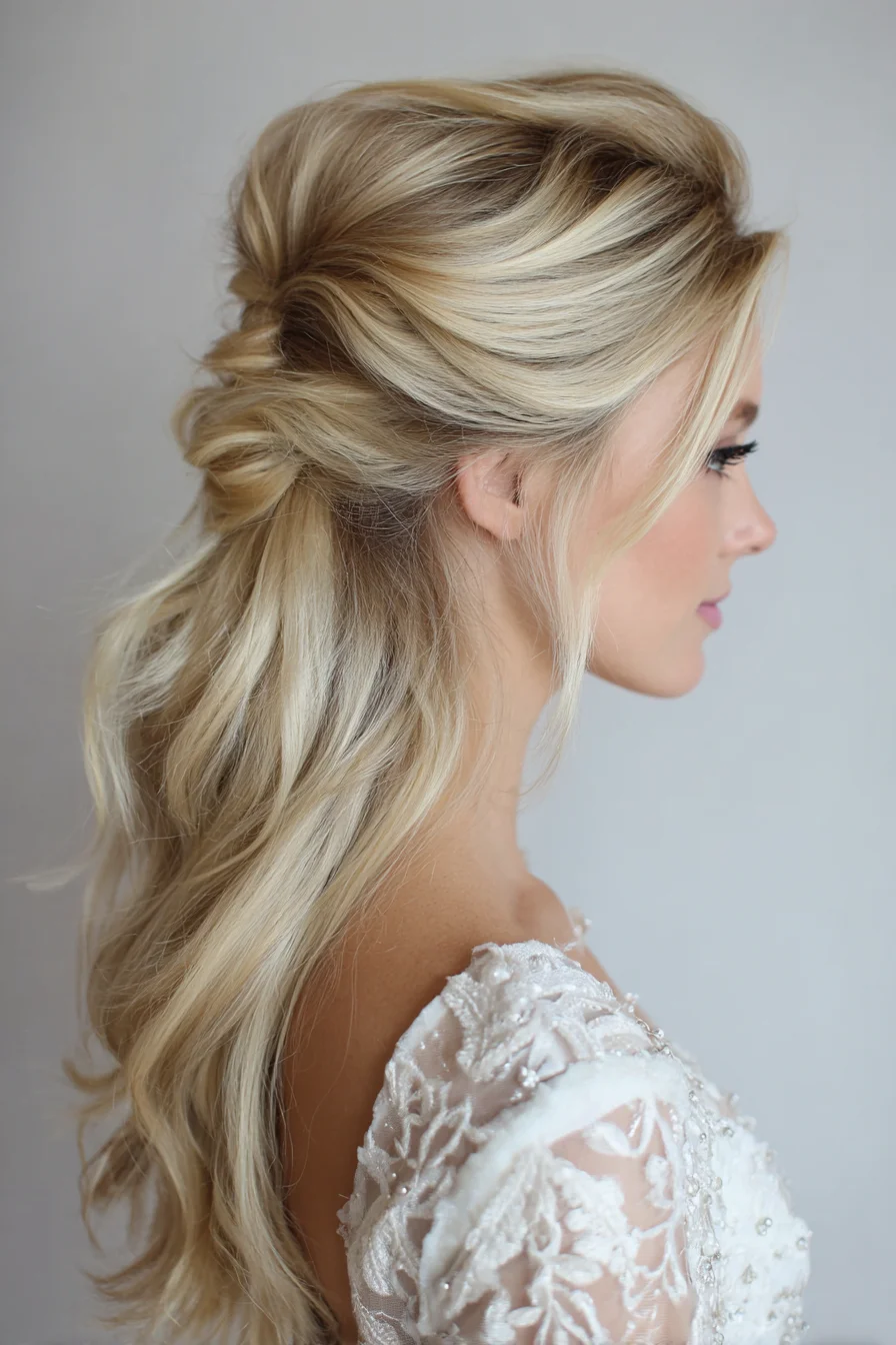 Half-Up Twisted Bridal Hairstyle with Loose Waves