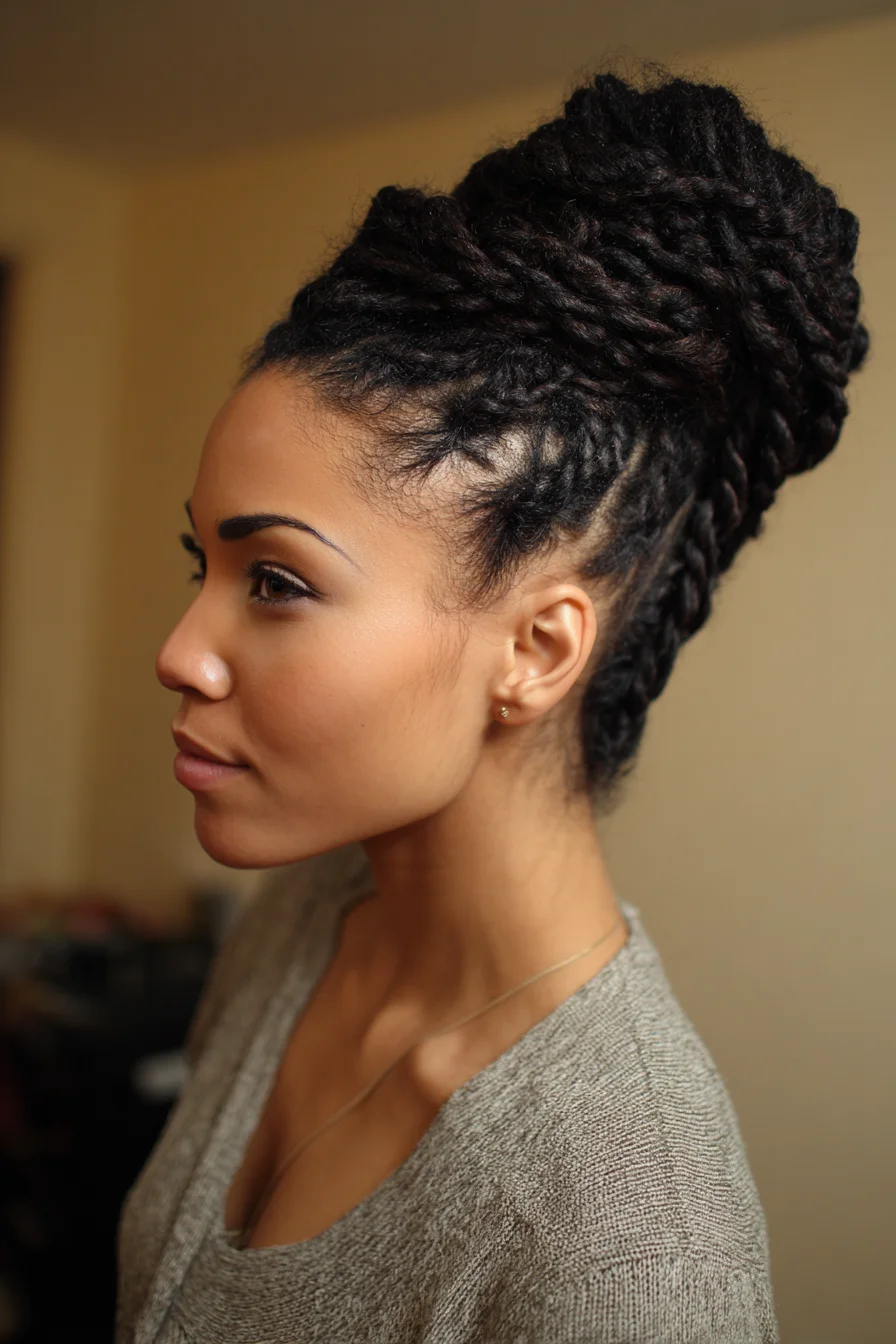 High Twisted Bun Updo — Chunky Two‑Strand Twists for Natural Hair