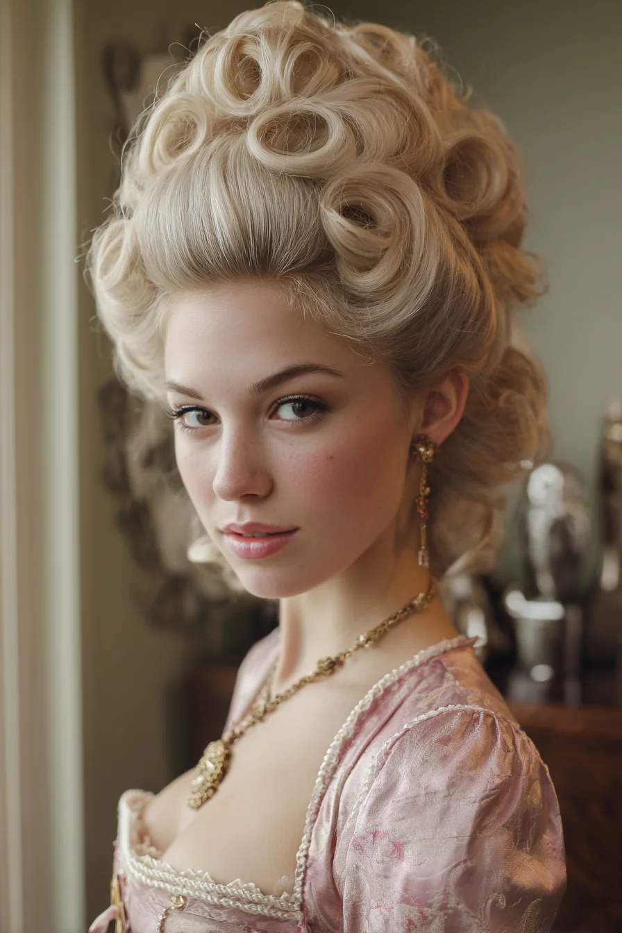 High-Volume Vintage Pompadour Updo with Sculpted Ringlet Loops