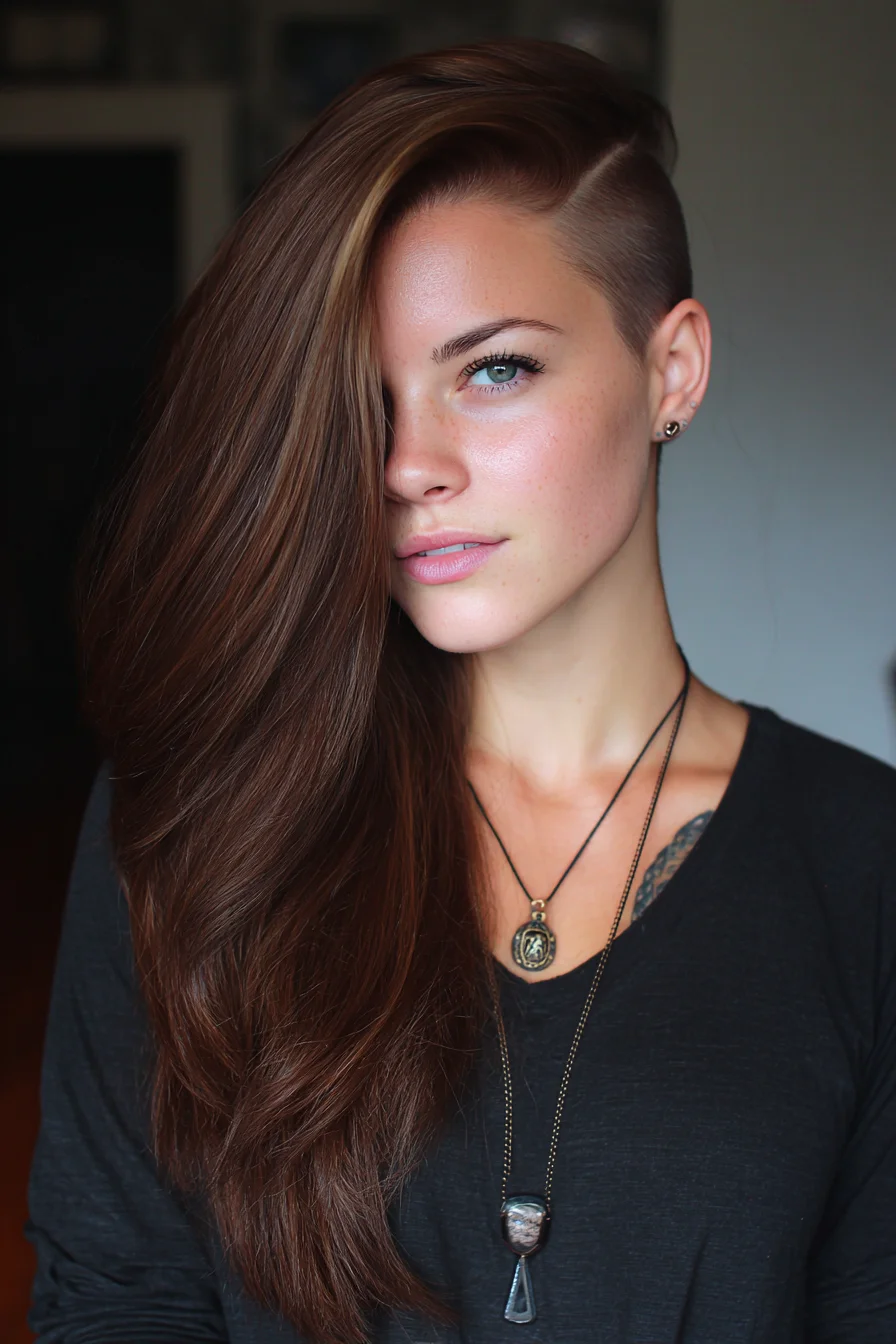 Long Asymmetrical Side-Swept Hair with Undercut — Sleek Volume & Texture