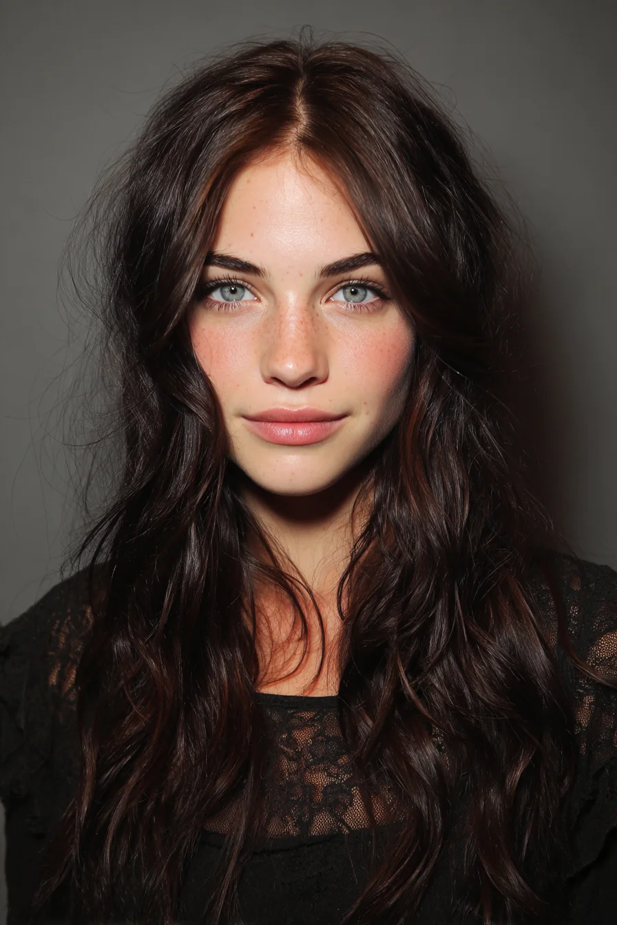 Long Chestnut Waves with Face‑Framing Curtain Layers