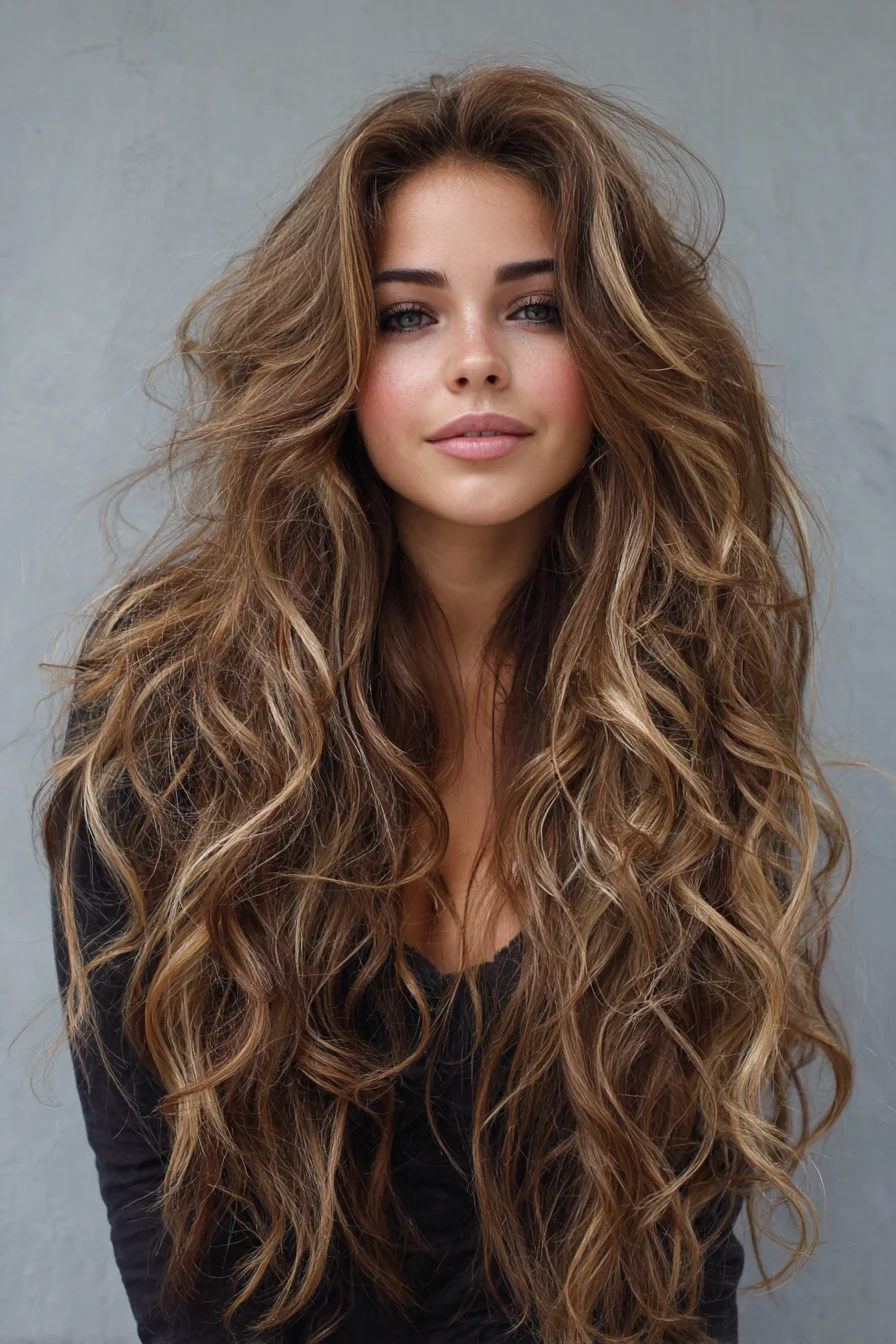 Long Layered Beach Waves with Face-Framing Volume