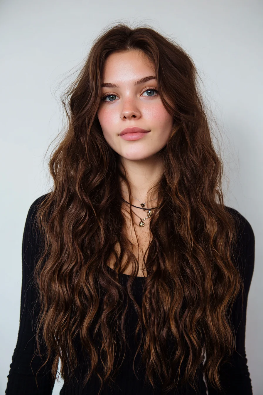 Long Layered Beach Waves with Soft Face‑Framing Layers