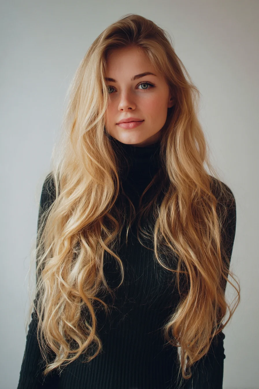 Long Layered Beach Waves with Soft Face‑Framing Layers