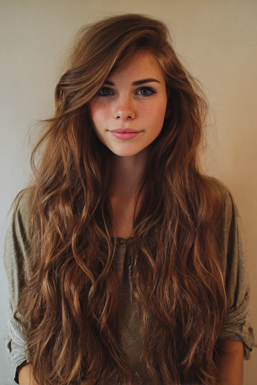 Long Layered Beachy Waves with Side-Swept Volume
