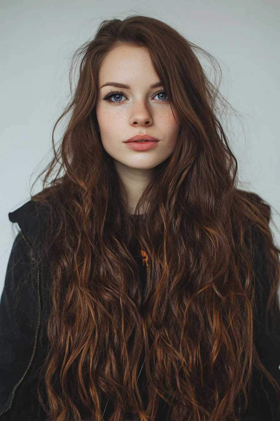 Long Layered Chestnut Waves — Tousled Beachy Waves for Medium–Thick Hair