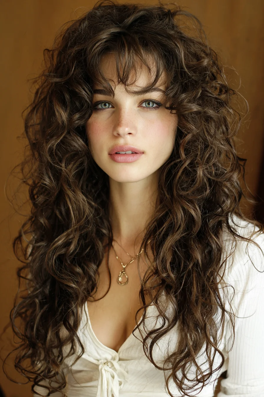 Long Layered Curls with Soft Curtain Bangs