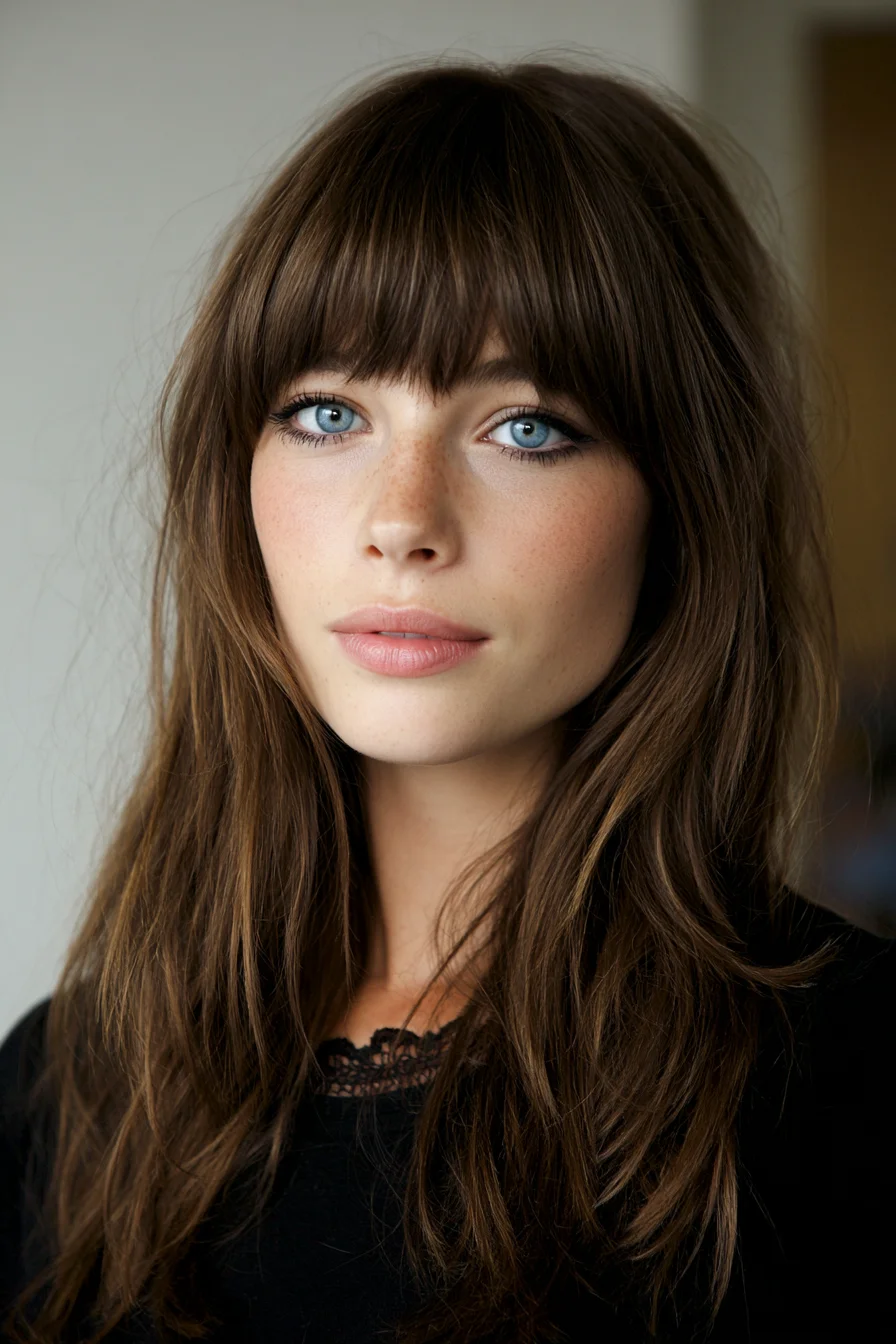 Long Layered Cut with Blunt Fringe and Textured Ends