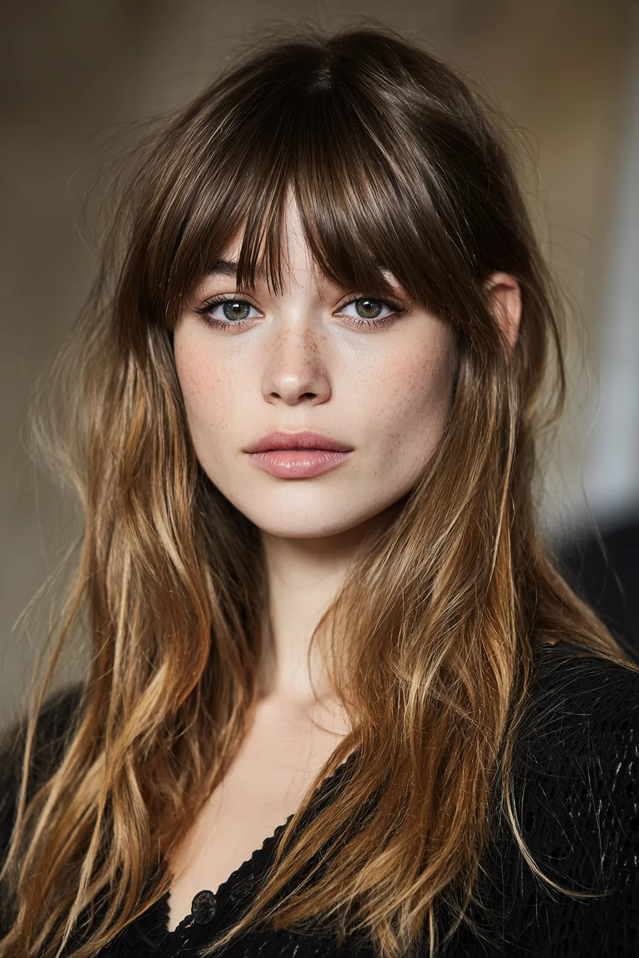 Long Layered Cut with Curtain Bangs and Beachy Texture