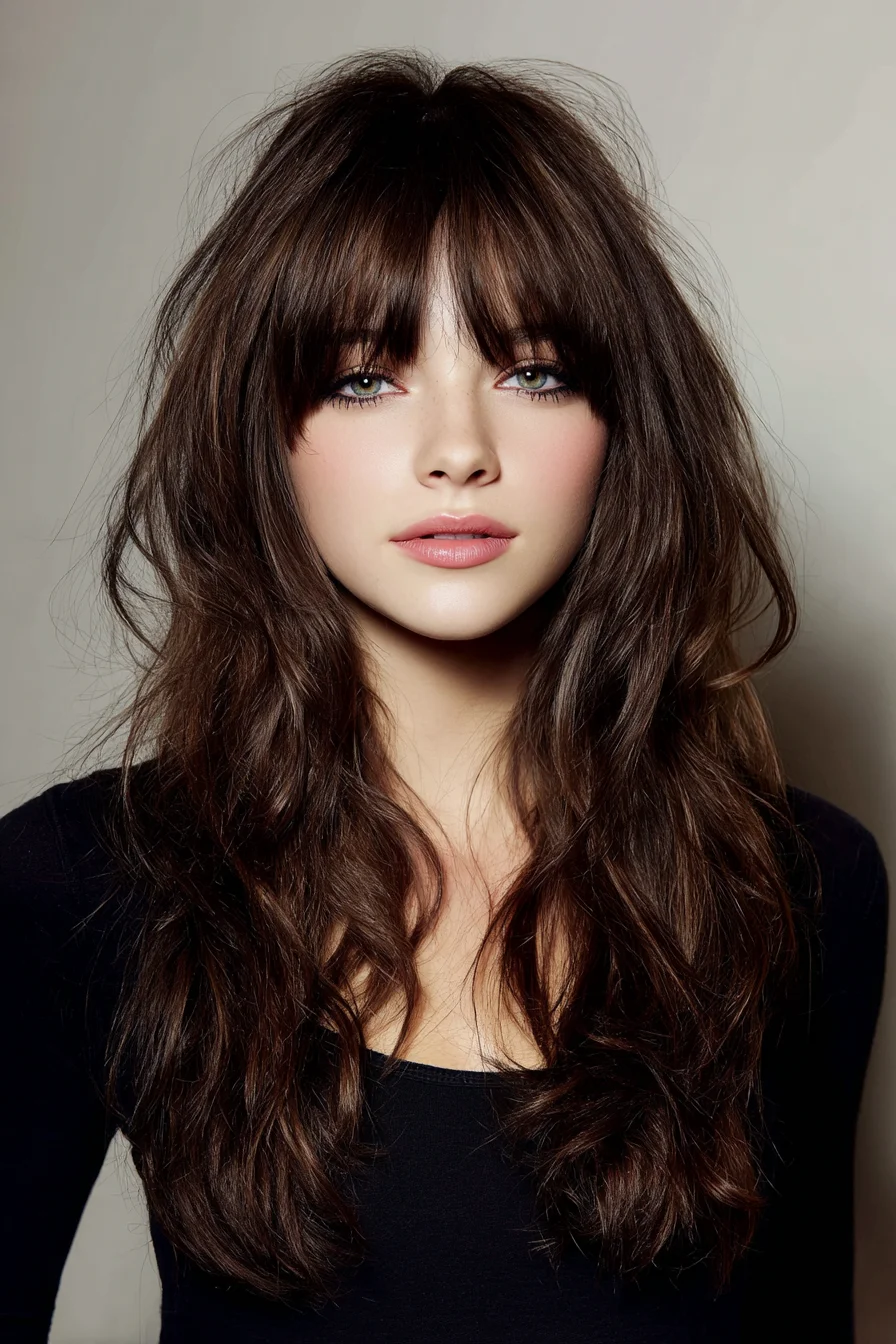 Long Layered Cut with Curtain Bangs and Textured Beach Waves