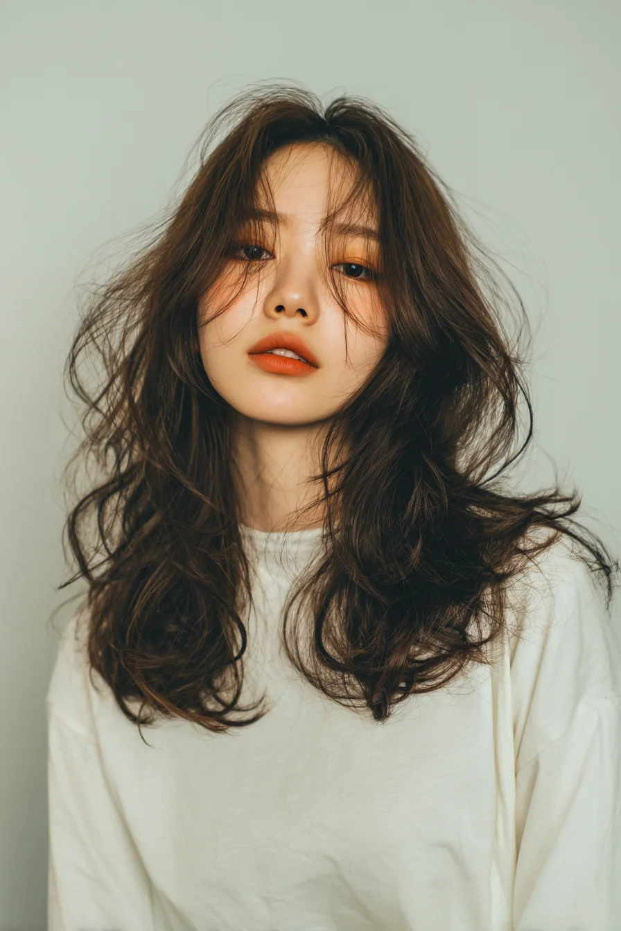 Long Layered Cut with Curtain Bangs and Textured Loose Waves