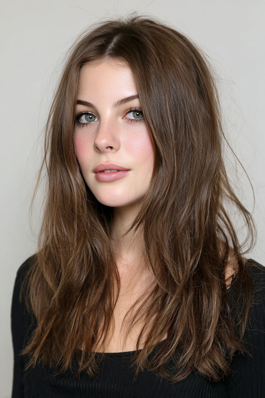 Long Layered Cut with Curtain Part and Textured Ends