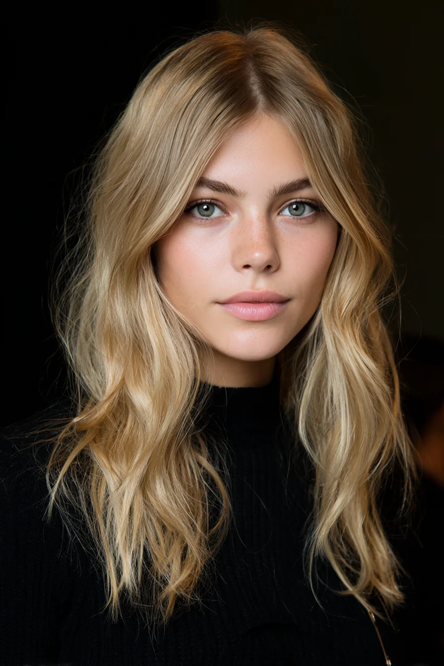 Long Layered Cut with Face‑Framing Curtain Layers and Beachy Waves
