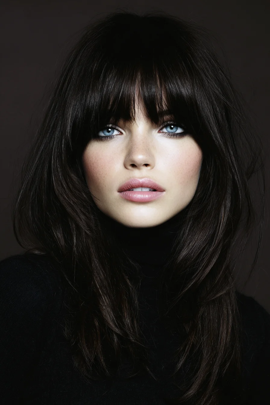 Long Layered Cut with Textured Blunt Fringe