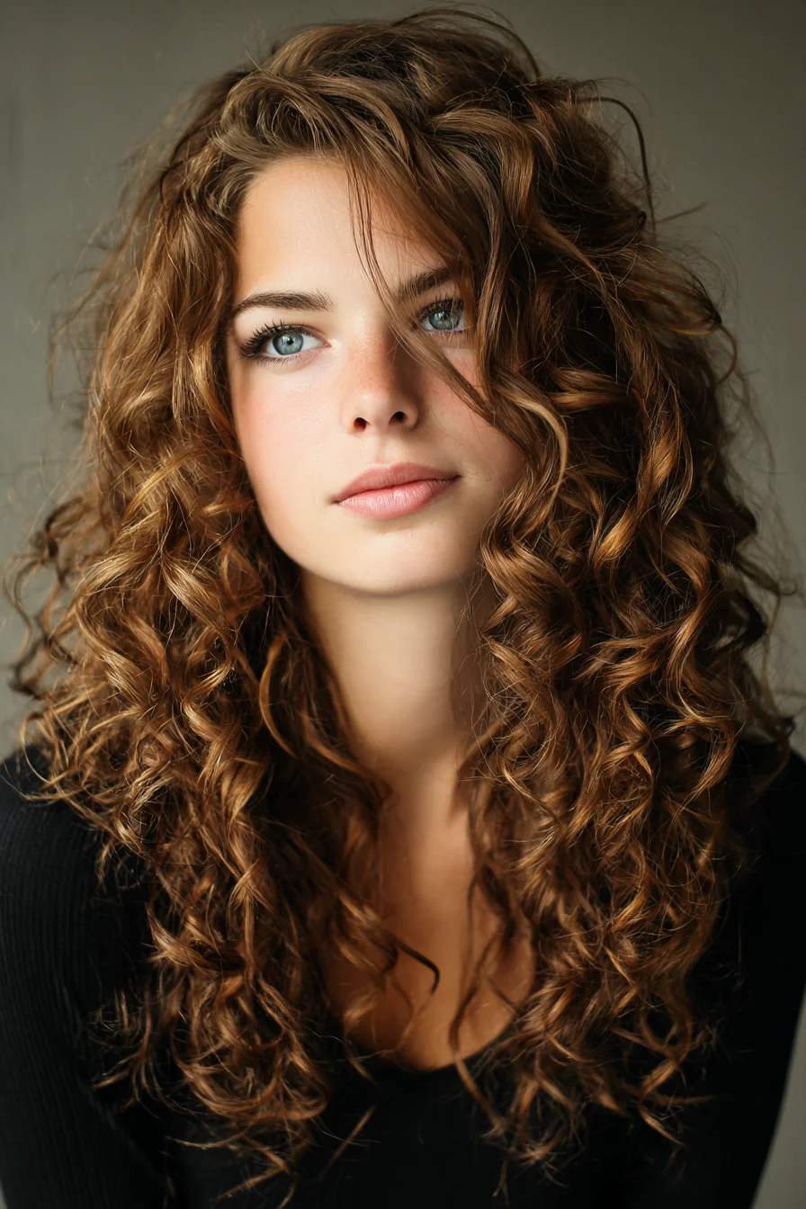 Long Layered Natural Curls with Face‑Framing Layers