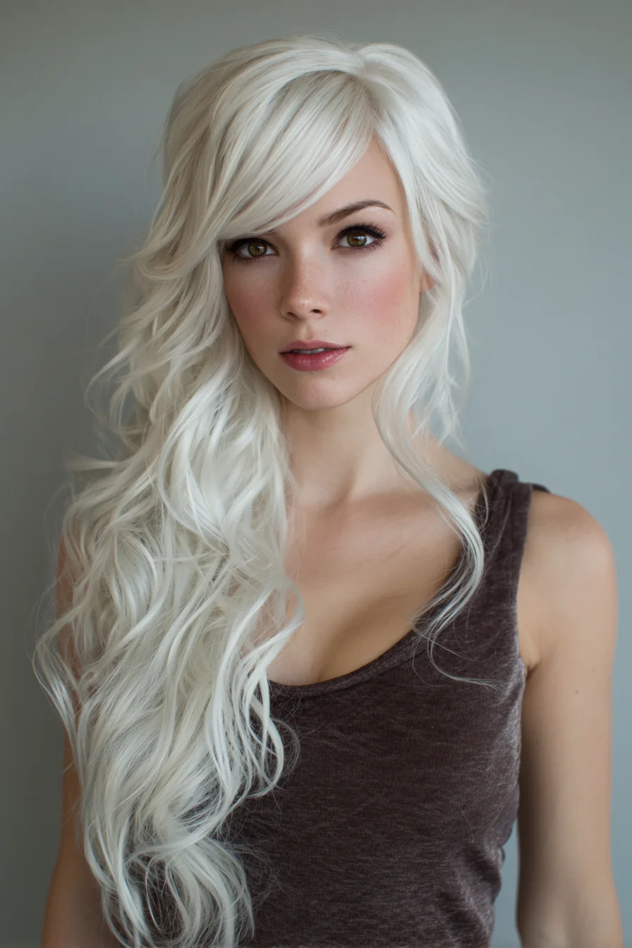 Long Layered Platinum Waves with Side‑Swept Fringe