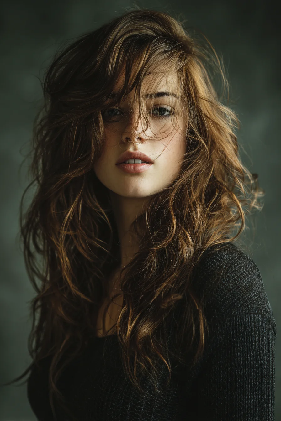 Long Layered Shag with Textured Waves and Wispy Fringe