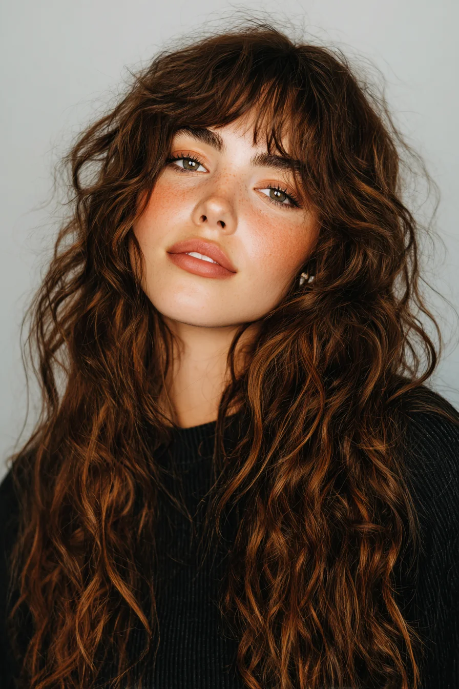 Long Layered Shag with Wispy Curtain Bangs and Natural Waves