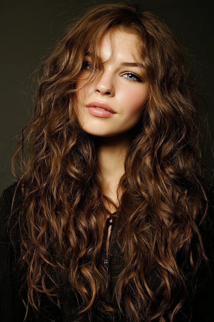 Long Layered Tousled Waves with Face-Framing Curtain Fringe