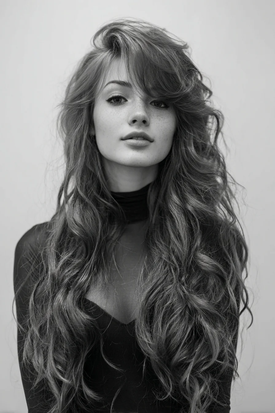 Long Layered Waves with Curtain Bangs