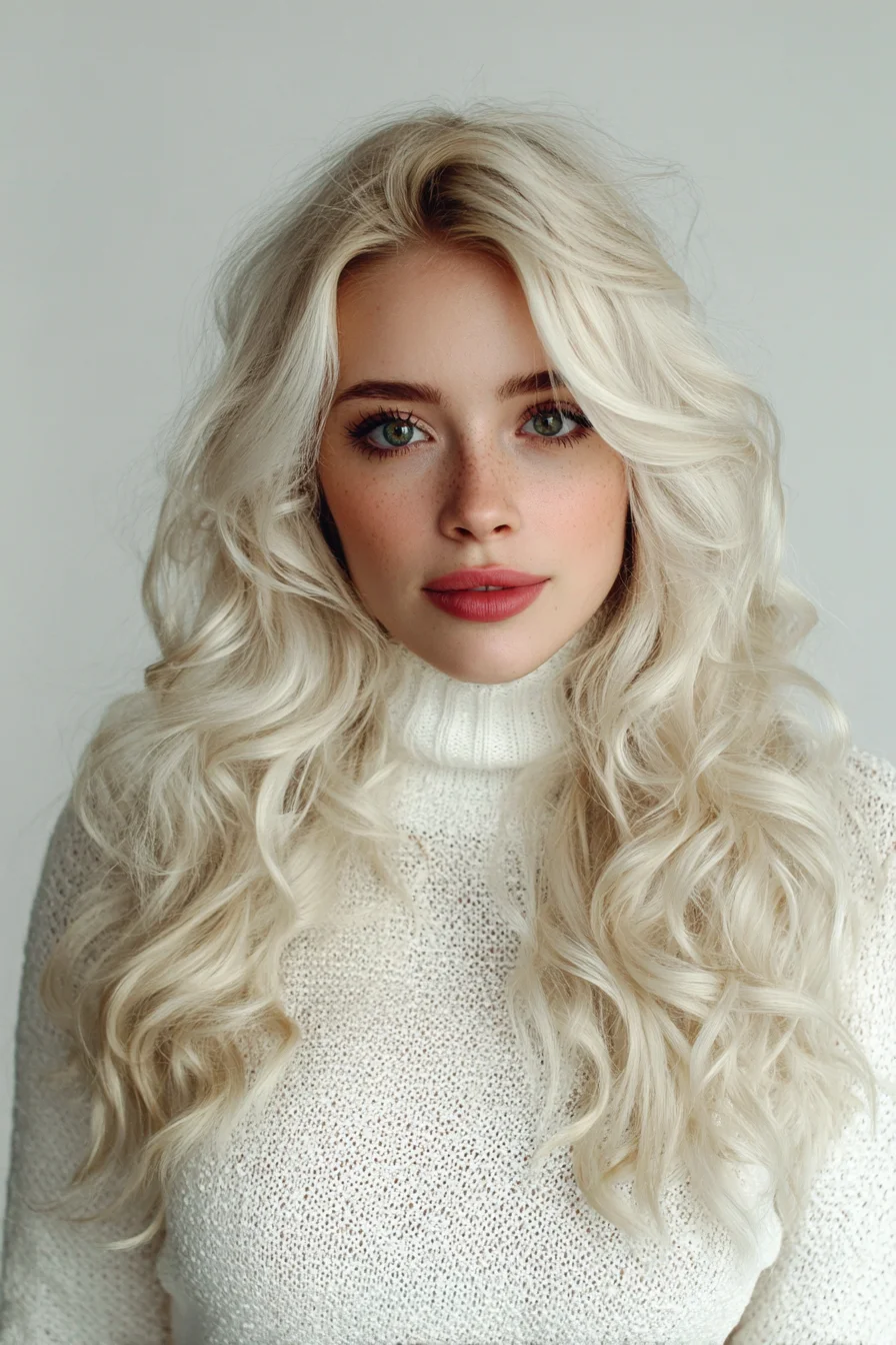 Long Platinum Blonde Loose Waves with Face‑Framing Layers