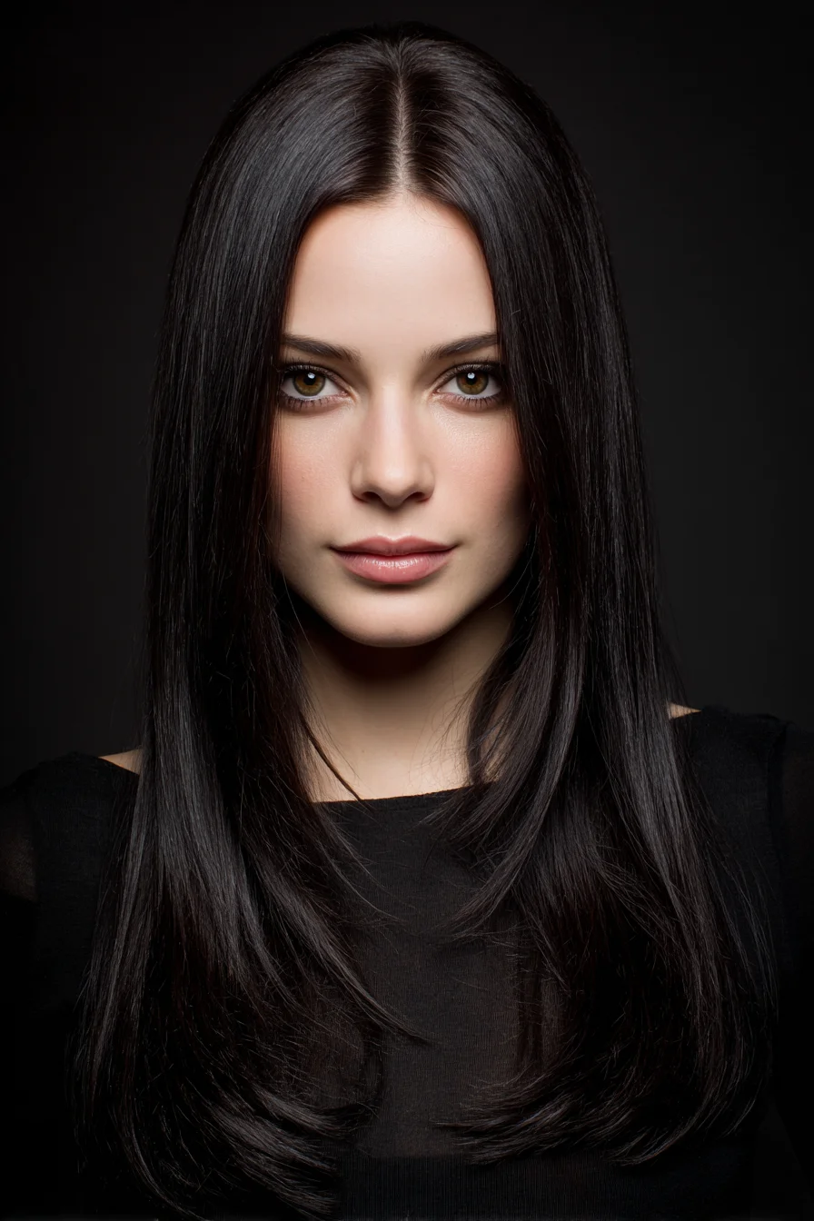 Long Sleek Layered Cut with Middle Part — Straight Smooth Finish