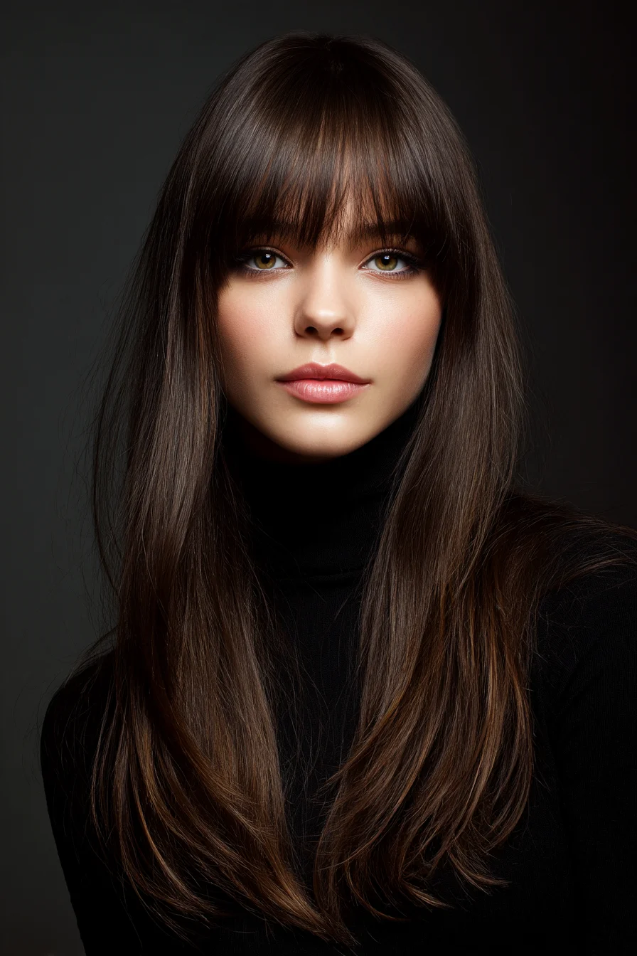 Long Sleek Layers with Soft Blunt Fringe