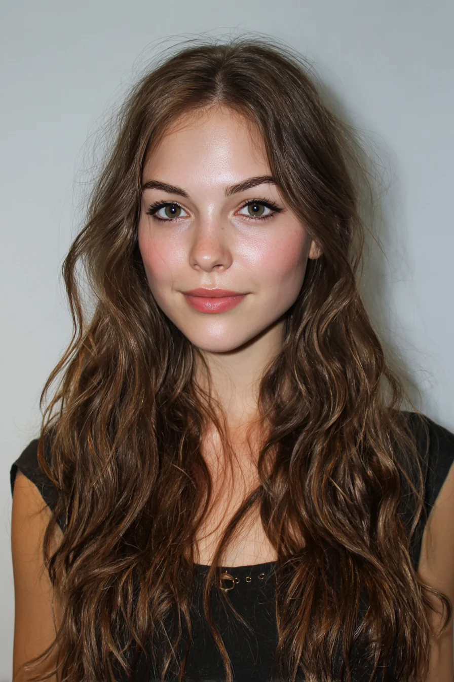 Long Textured Beach Waves with Face-Framing Layers