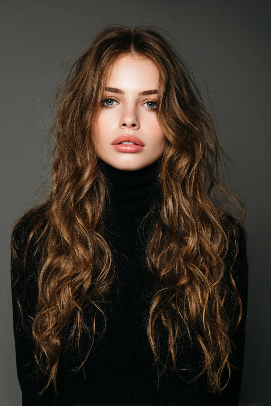 Long Textured Beach Waves with Face‑Framing Layers