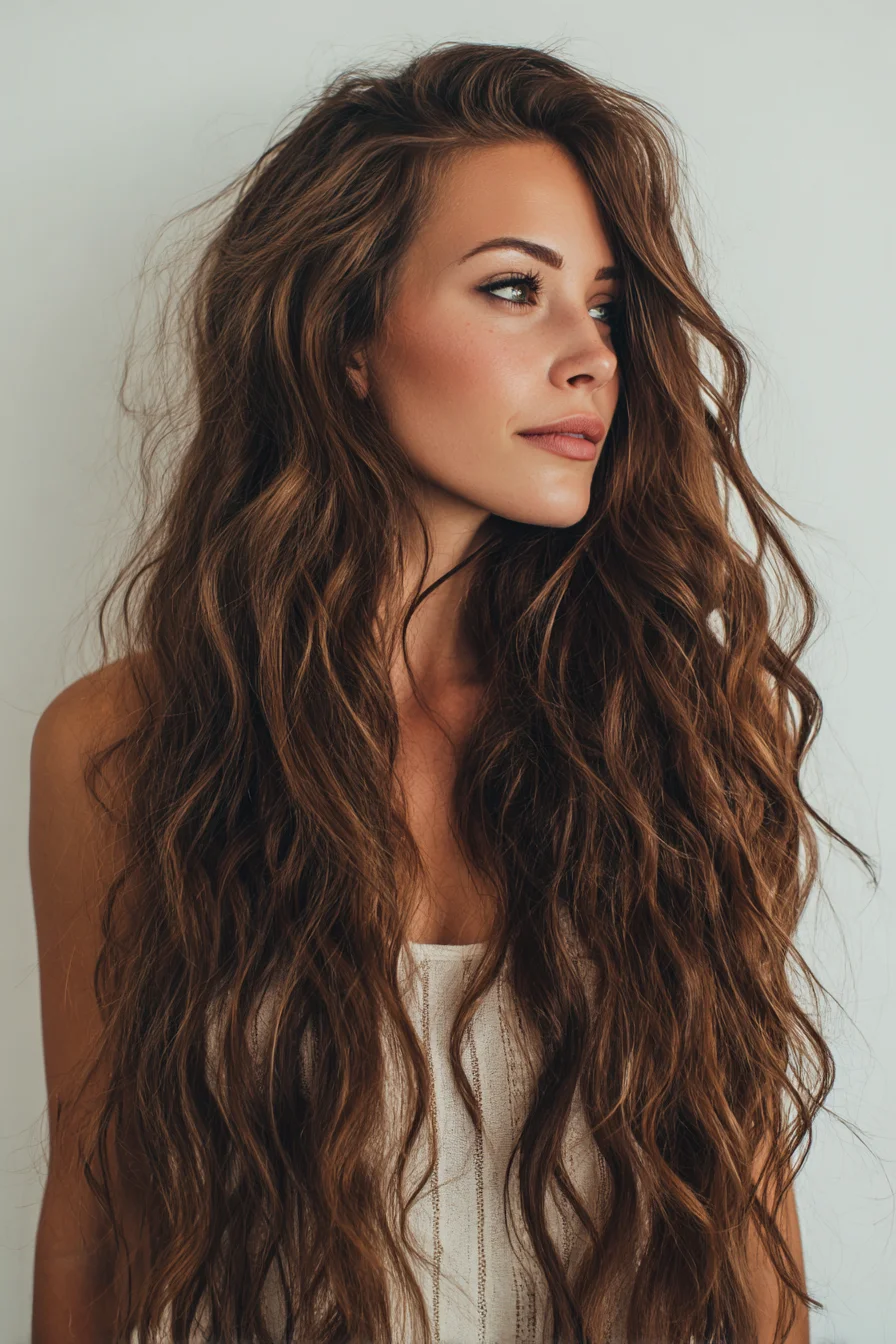 Long Textured Beach Waves with Face‑Framing Layers