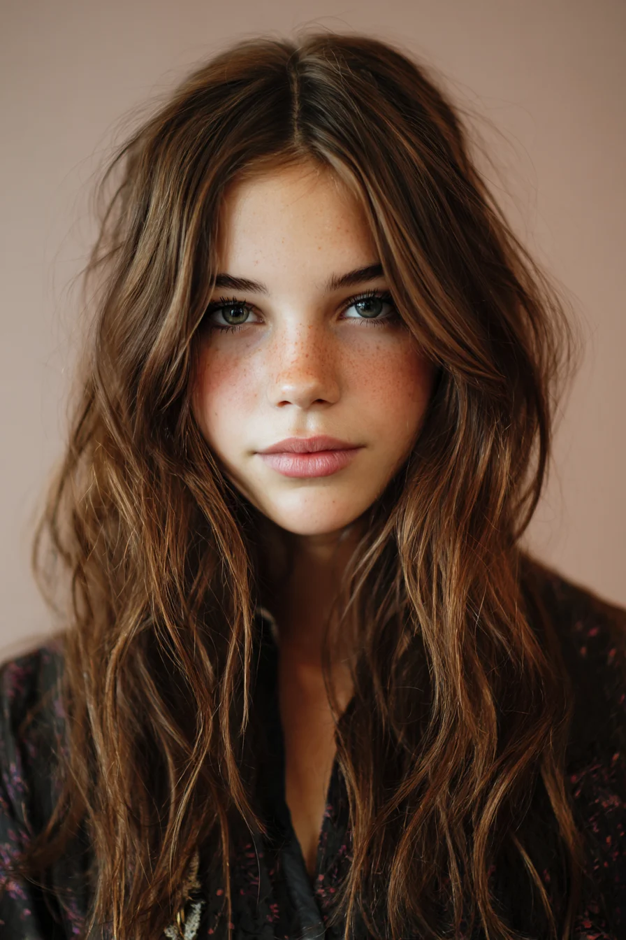 Long Textured Layers with Center‑Parted Face‑Framing