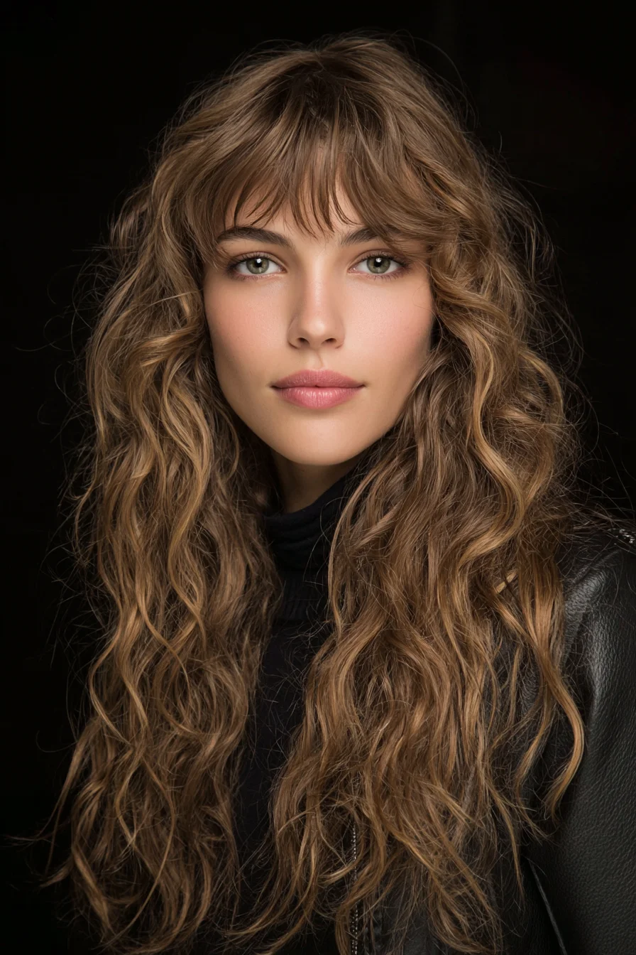 Long Textured Shag with Curtain Bangs — Beachy Waves & Soft Layers