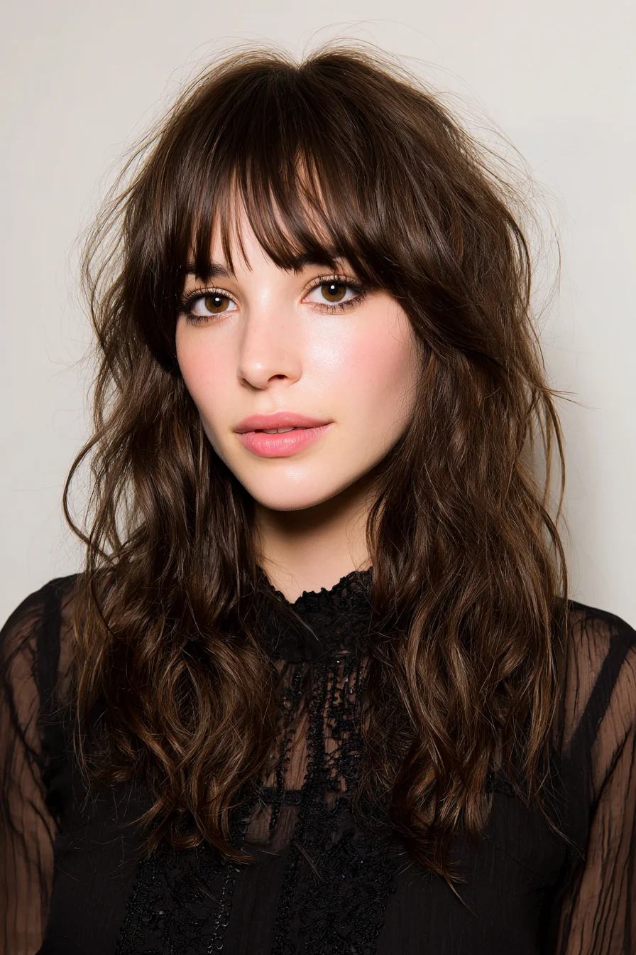 Long Textured Shag with Wispy Curtain Bangs