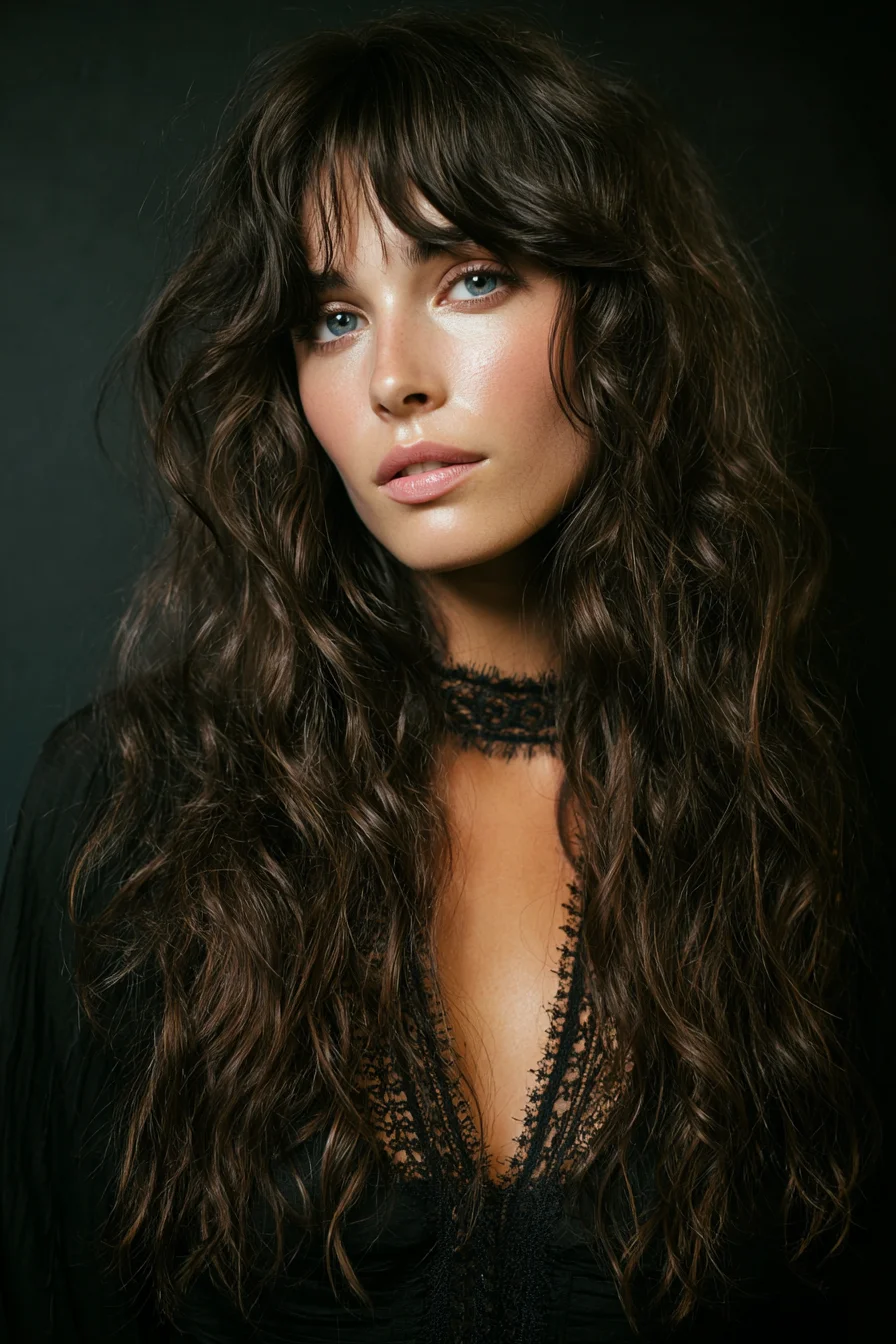 Long Textured Waves with Wispy Curtain Bangs