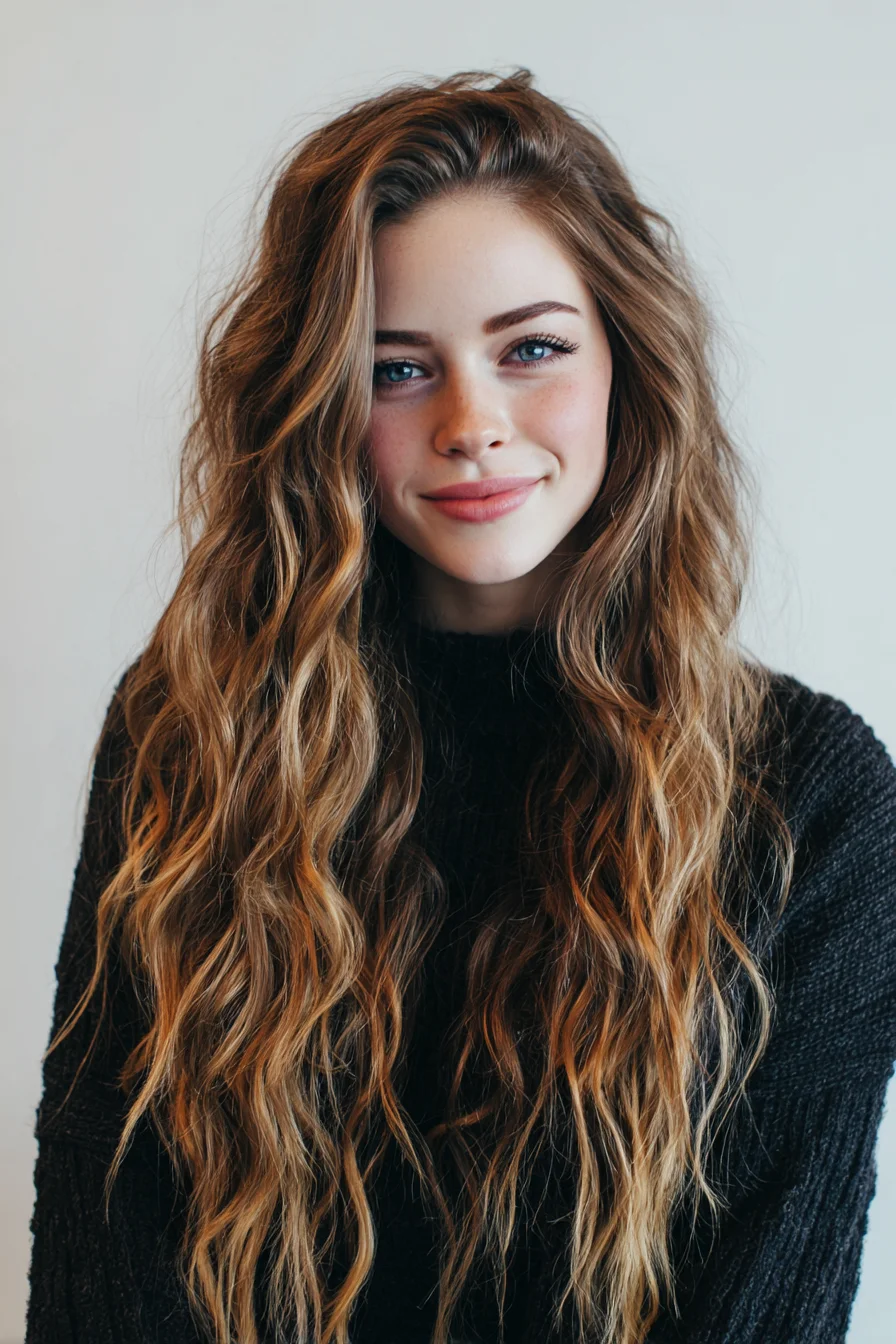 Long Tousled Beach Waves with Soft Balayage