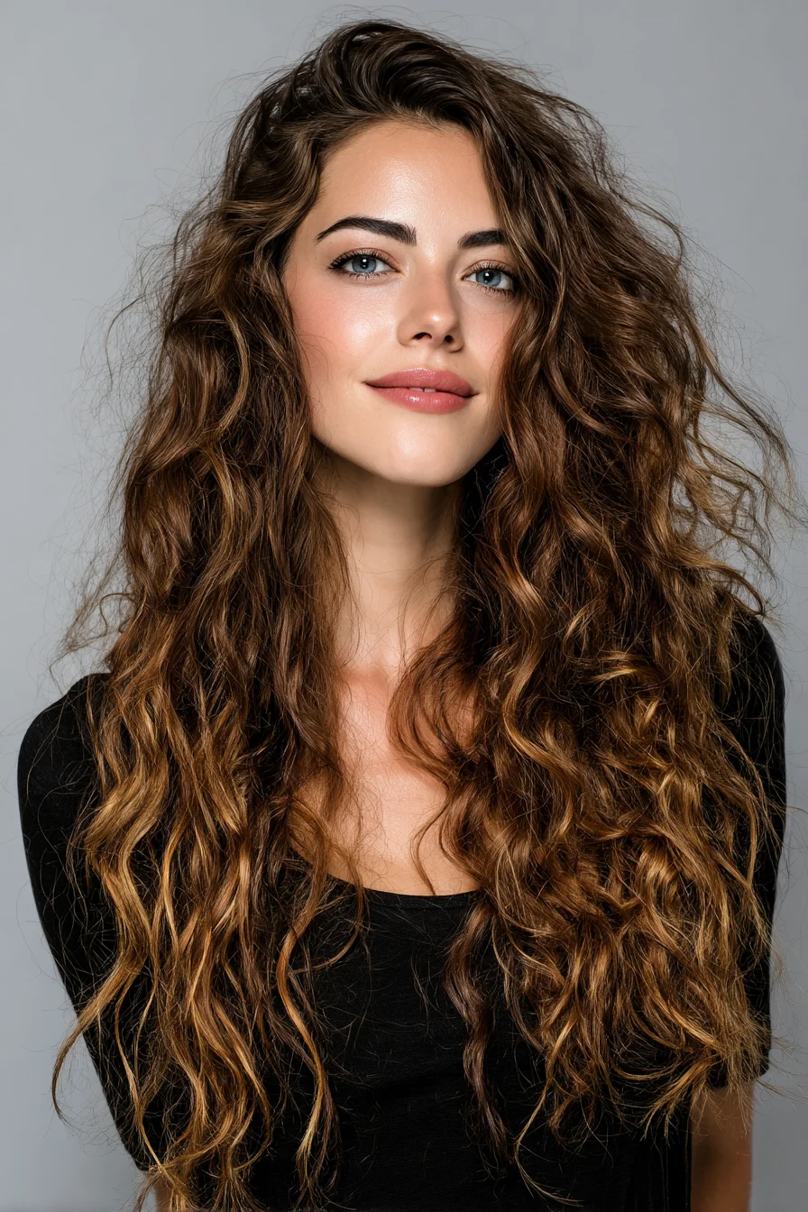 Long Voluminous Beachy Waves with Face‑Framing Layers and Natural Highlights