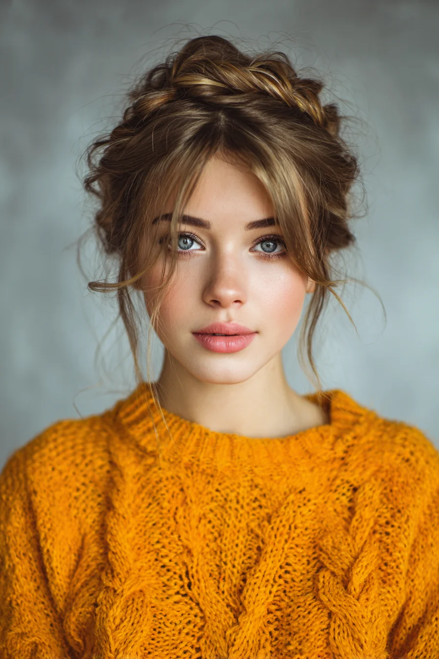 Loose Braided Crown Updo with Face‑Framing Layers