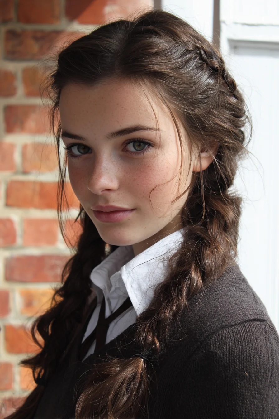 Loose Double Dutch Braids with Soft Face‑Framing Tendrils