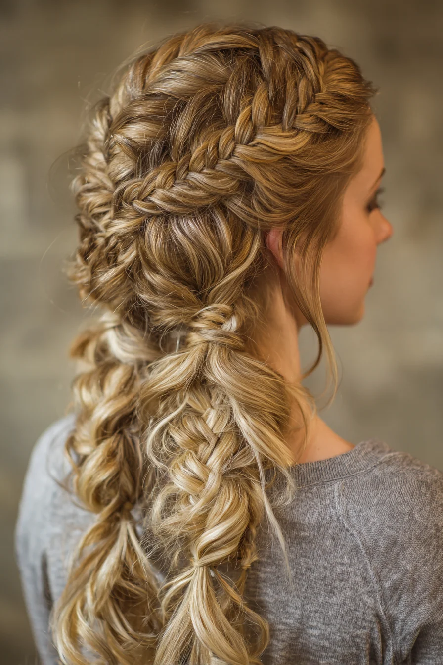 Loose Double Fishtail Braids with Textured Twists — Boho Braided Upstyle