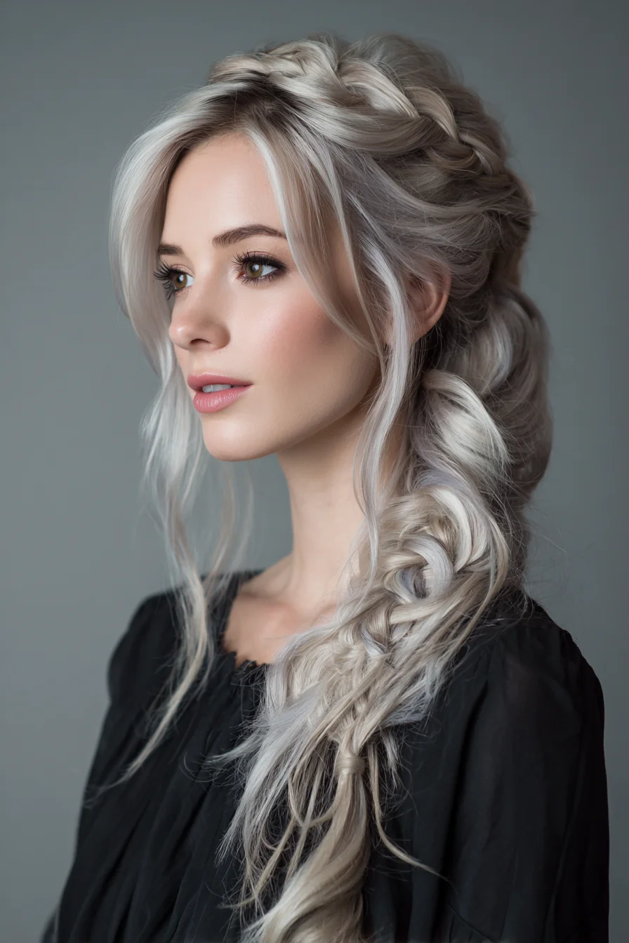 Loose Fishtail Side Braid with Soft Face‑Framing Layers