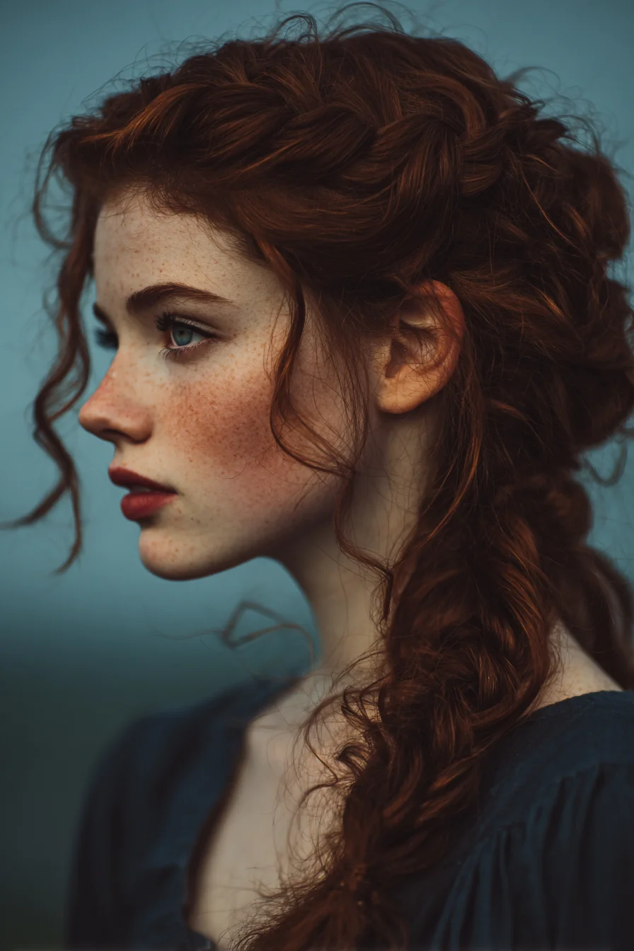 Loose Romantic Side Braid with Crown Braid and Face‑Framing Tendrils