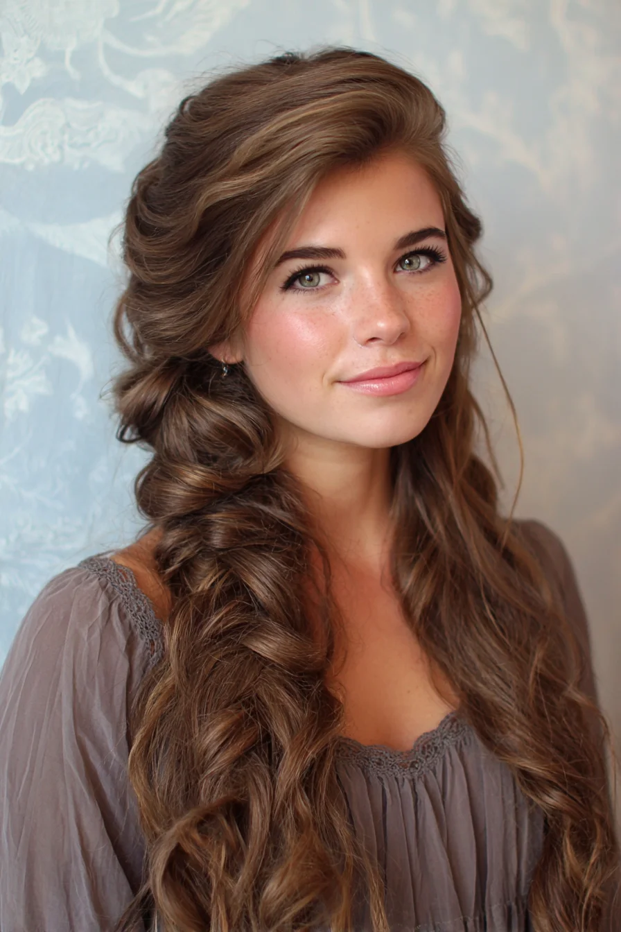 Loose Side Fishtail Braid with Cascading Waves