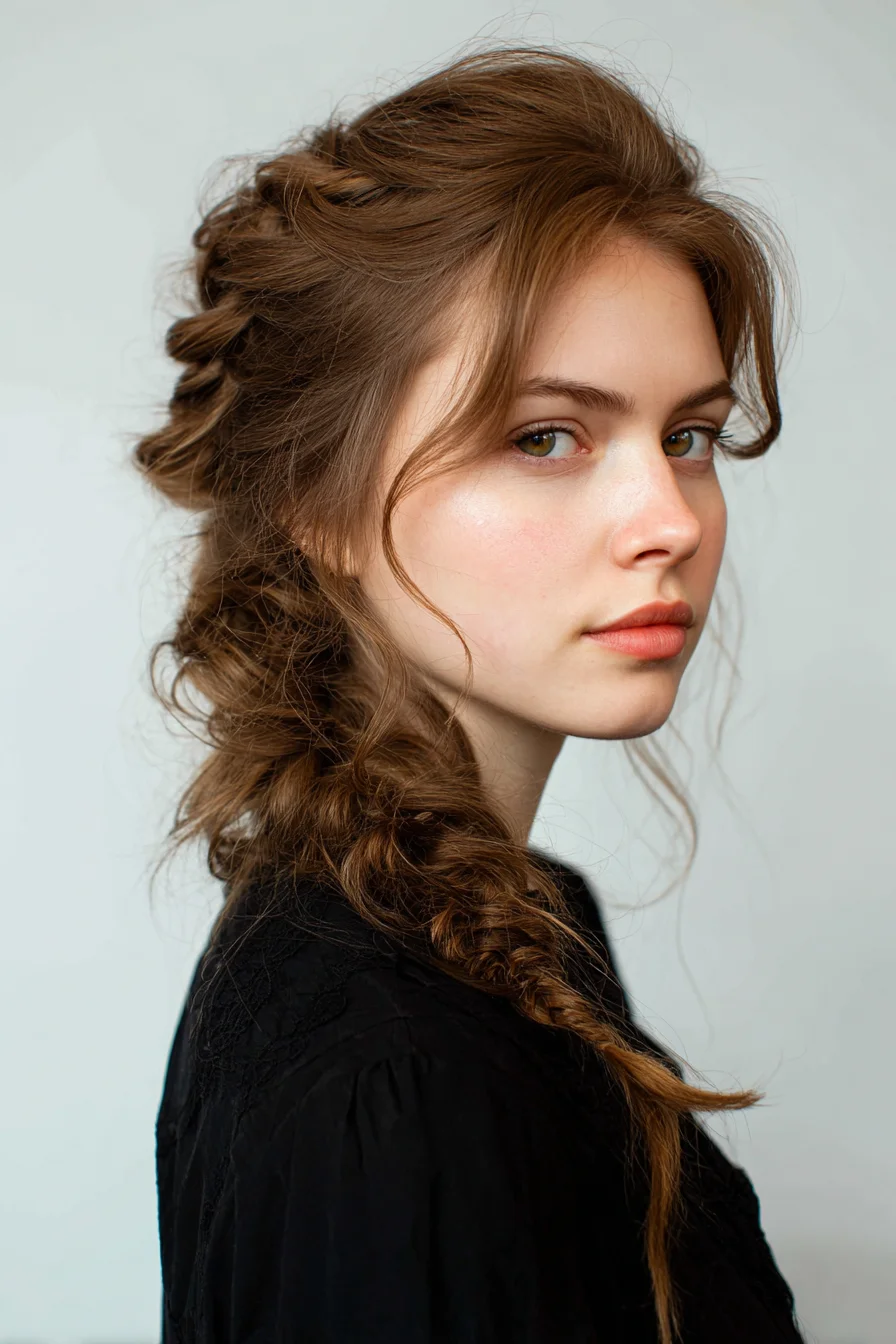 Loose Textured Boho Side Braid with Face‑Framing Tendrils