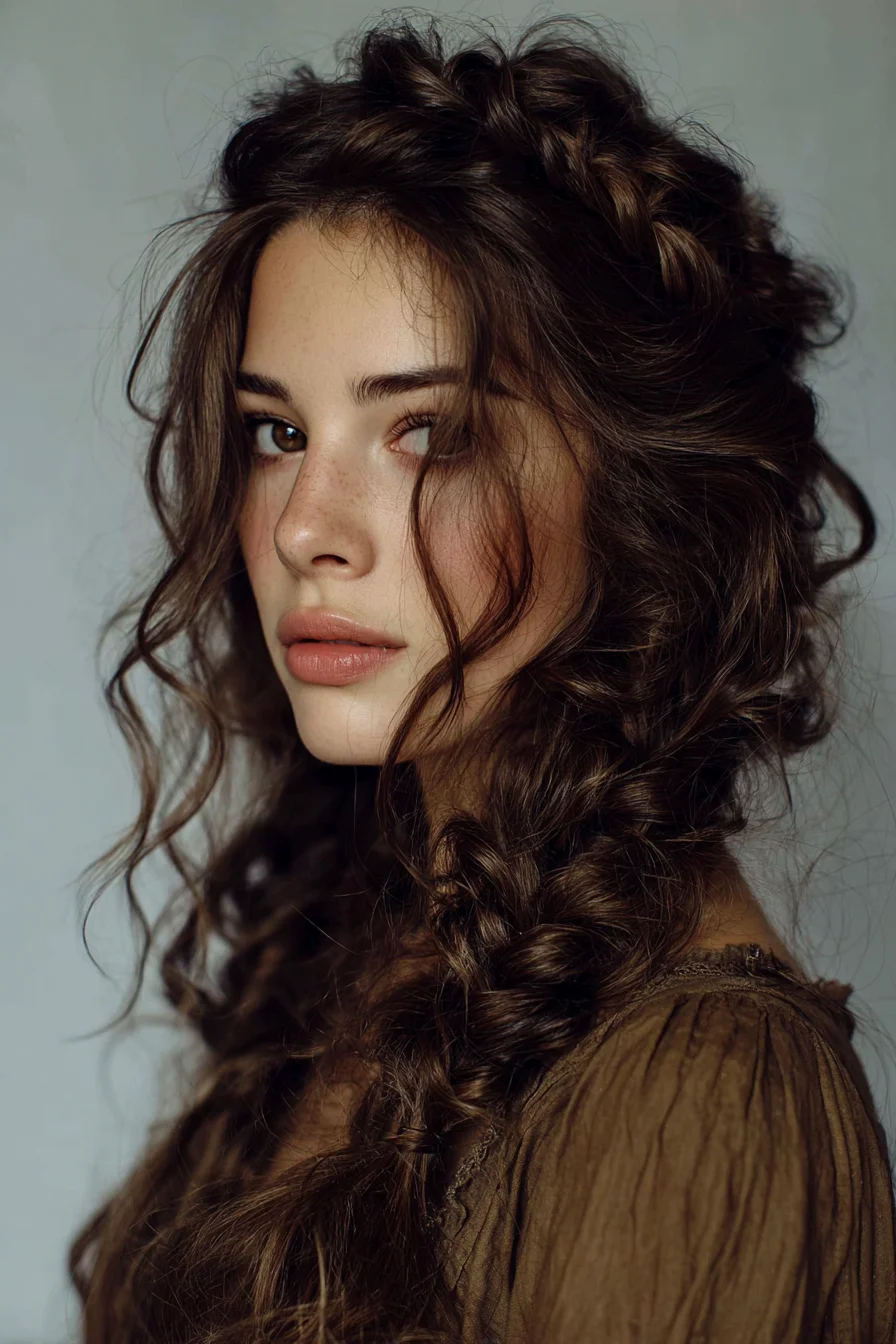 Loose Textured Braided Updo with Face‑Framing Waves