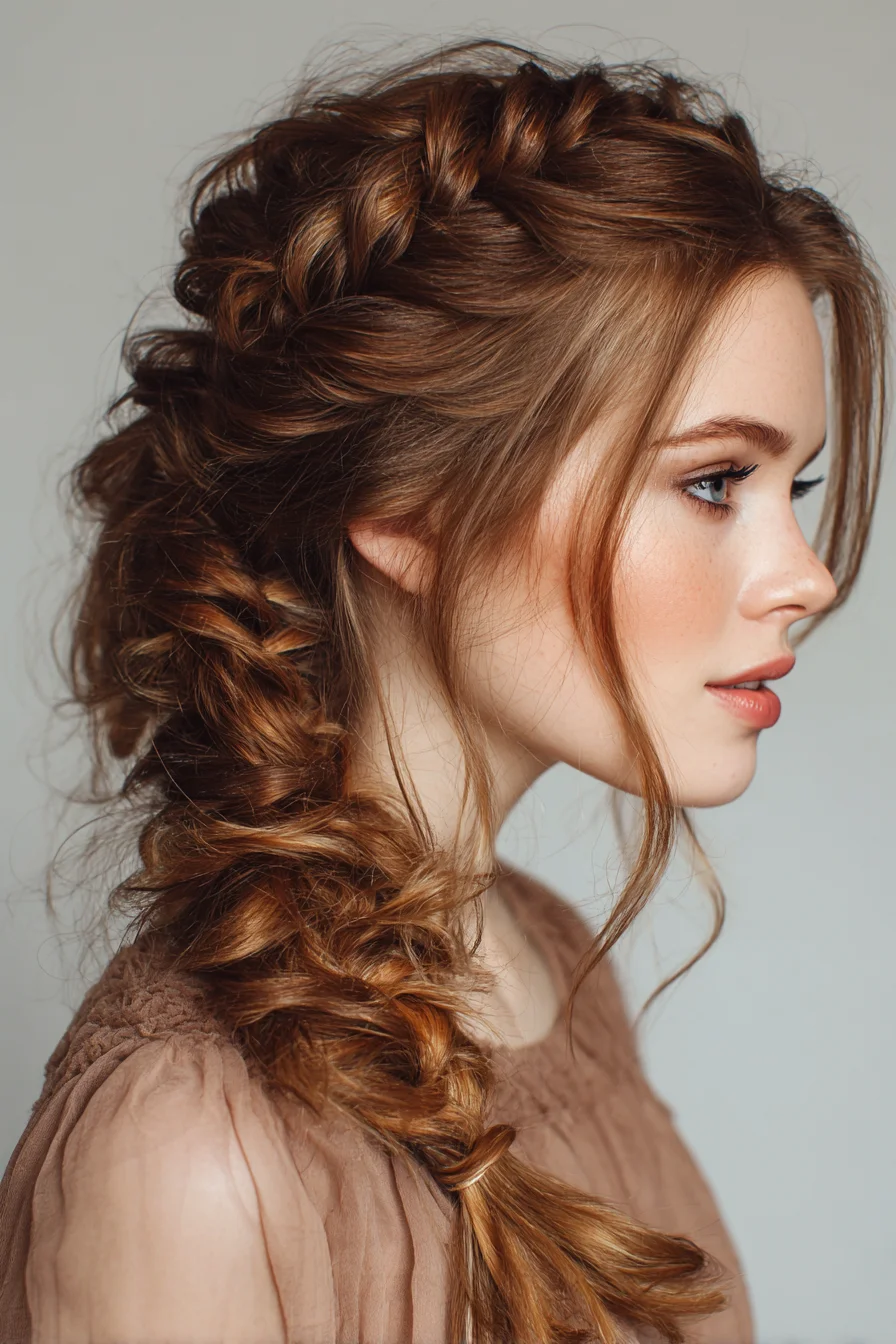 Loose Textured Pull-Through Braid with Face‑Framing Tendrils