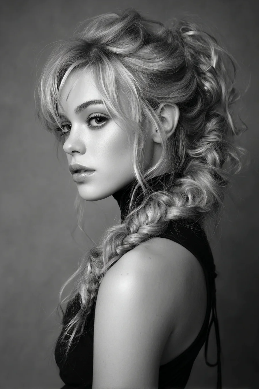 Loose Textured Side Braid with Face‑Framing Fringe